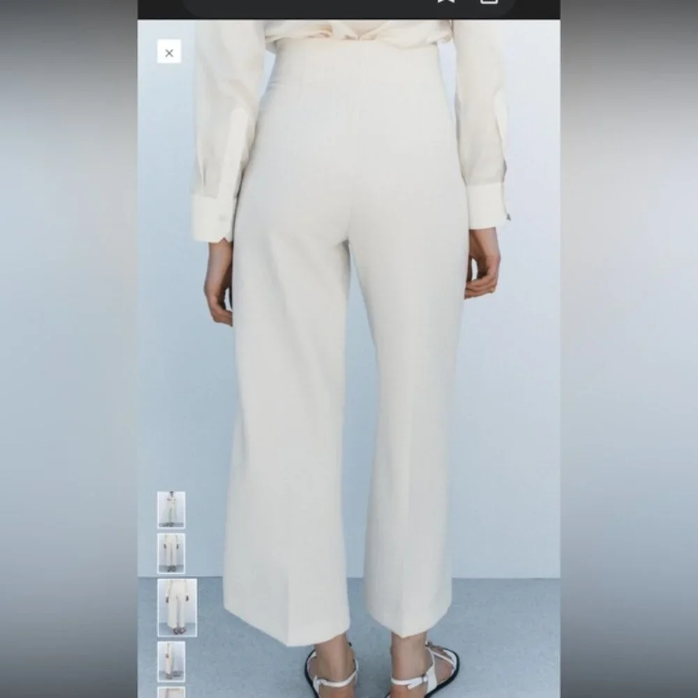 Zara Wide Leg Cropped Cream Colored Pants - Picture 4 of 10